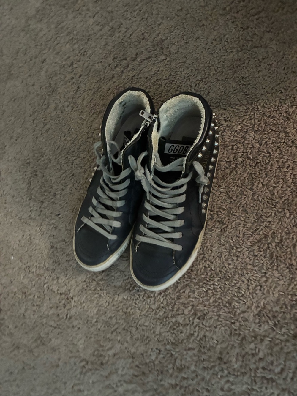 Golden Goose Black High-Top Sneakers with Silver Studs - Picture 3 of 4